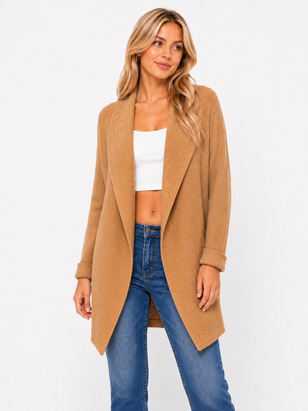 Banana Republic Camel Open-Front Cardigan Coatigan